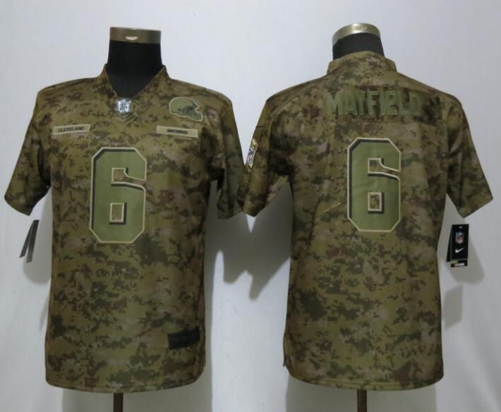 Women Cleveland Browns #6 Mayfield Nike Camo Salute to Service Limited NFL Jerseys->youth nfl jersey->Youth Jersey